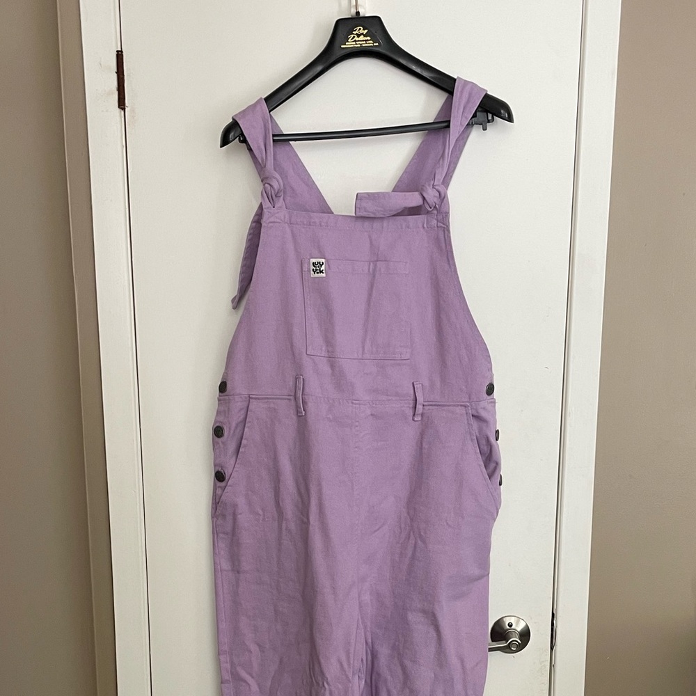 Lucy & Yak Denim Purple Lilac Dungarees Overalls UK 14L US 10L Long Tall